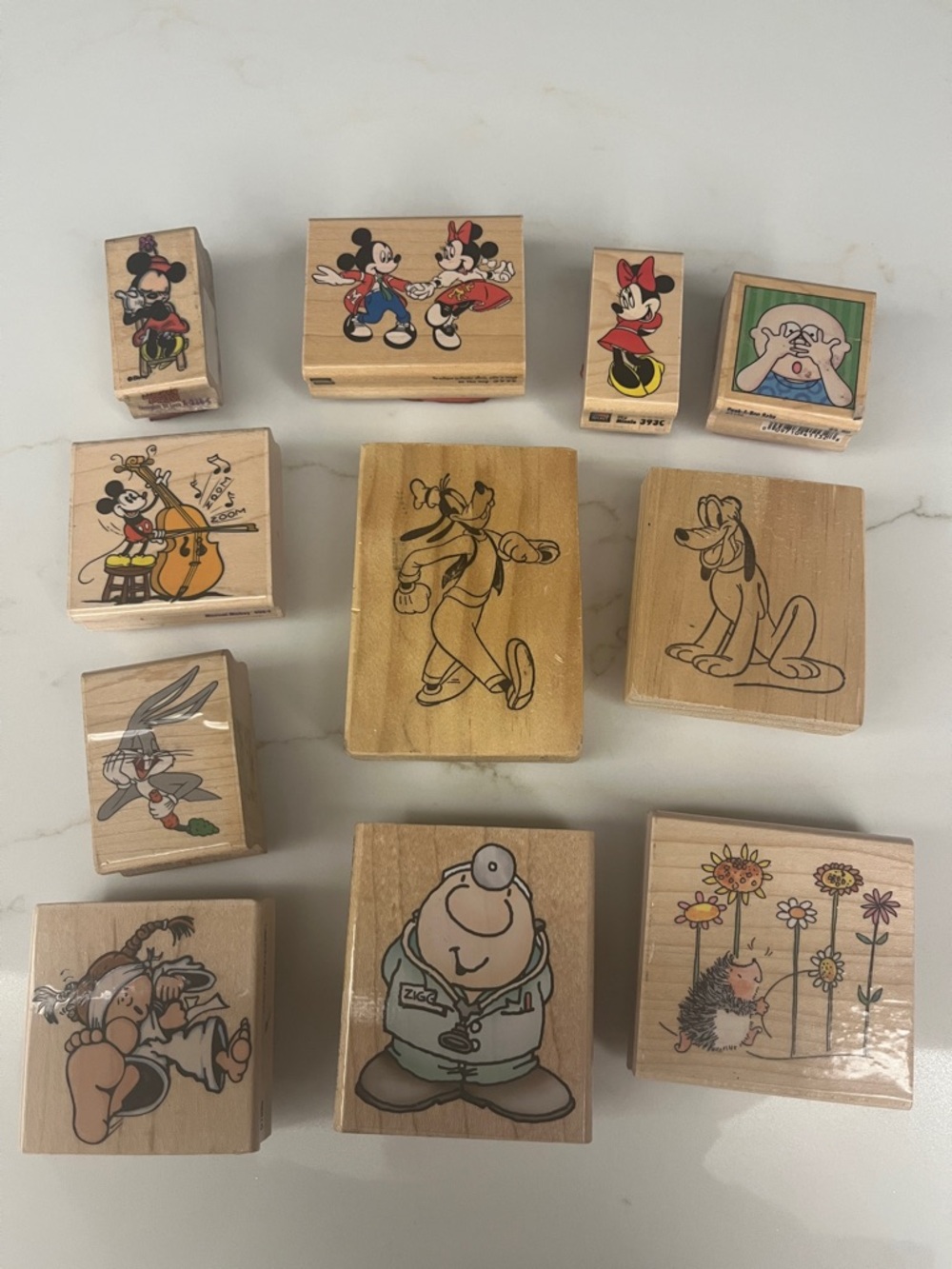 Kids’ Character Stamp Lot - Mickey, Minnie, Goofy, Pluto, Bugs, and Ziggy